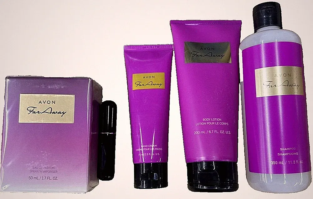Avon 5 Piece Set FAR AWAY Body Lotion Cream Perfume Shampoo/travel spray