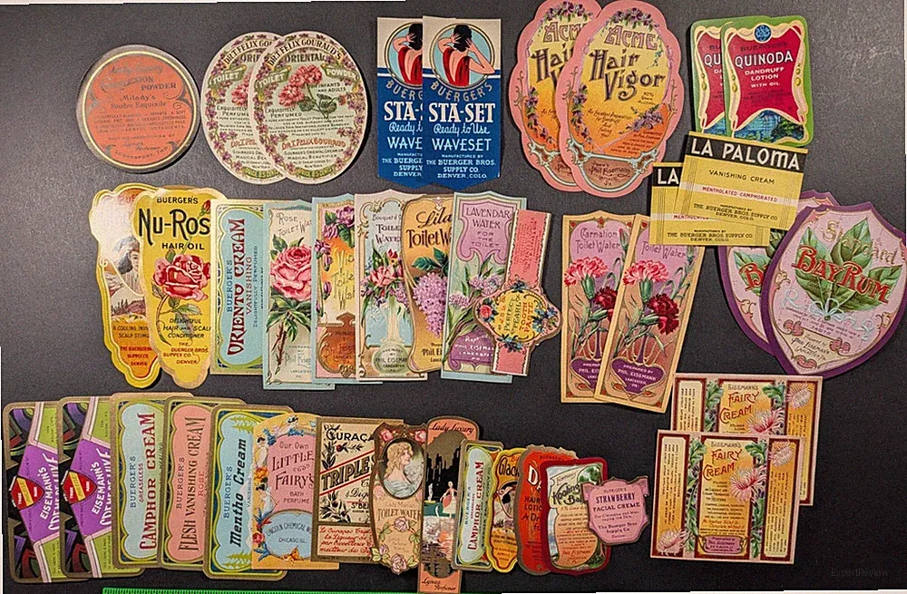 Vintage (Lot of 40) Beauty Cosmetic Cream Perfume Hair Labels