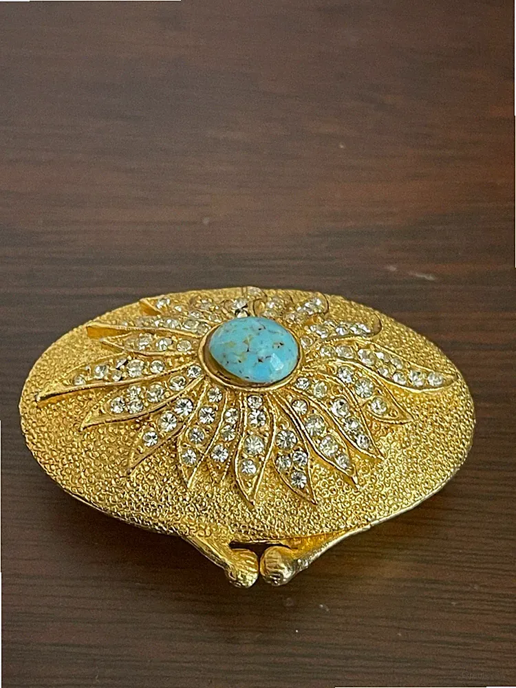 Vintage Solid Cream Perfume Compact Mary Chess "Strategy" Floral Gold Tone Bling